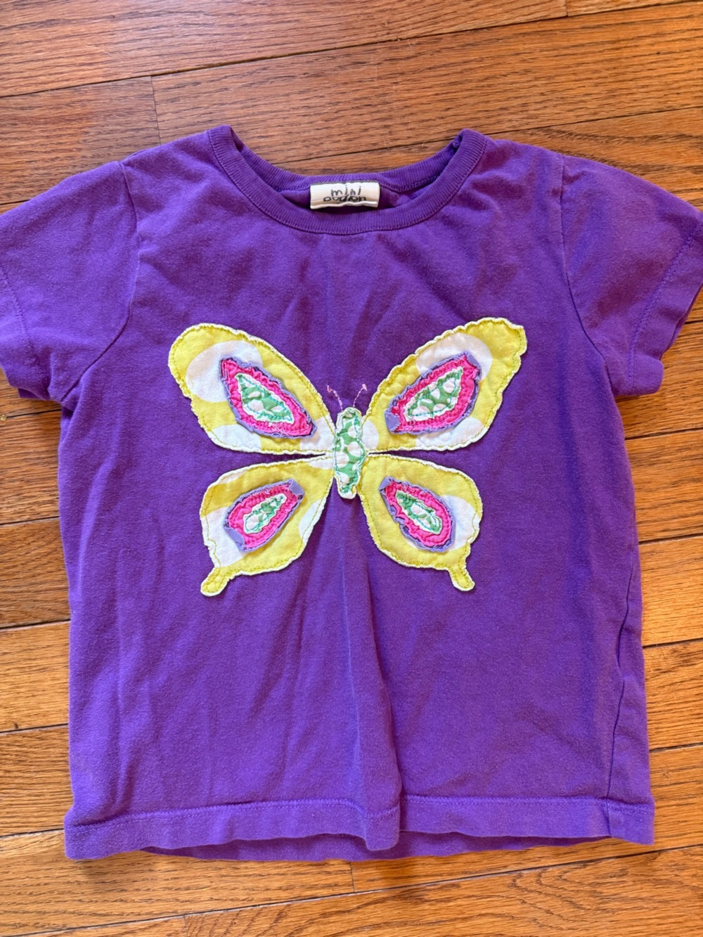 Boden Purple Short-Sleeve Tee with Colorful Butterfly Appliqué